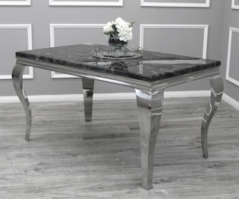 Louis Black Marble & Chrome Dining Table (180cm)