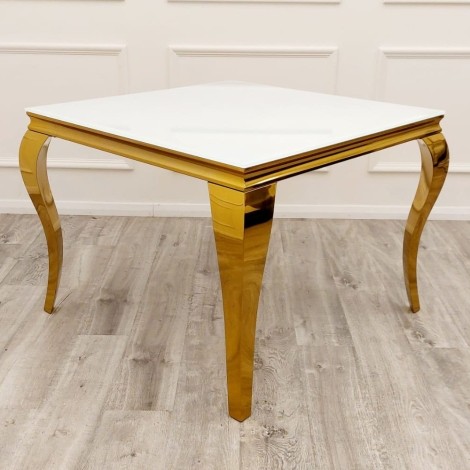 Louis - White - 100cm/1.0m - Glass Top - Louis Gold Leg - Square Dining Table