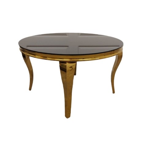 Louis - Grey - 130cm/1.3m - Round - Dining Table - Glass Top - Gold Legs