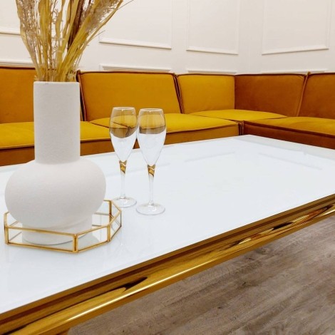 Louis Polar White Sintered Stone & Gold Coffee Table