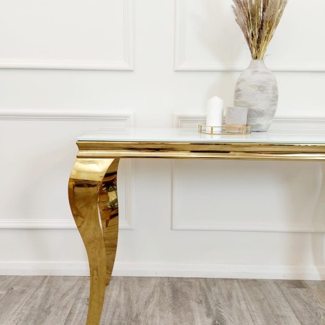 Louis Polar White Sintered Stone & Gold Console Table