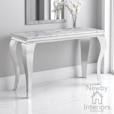 Louis Light Grey Marble & Chrome Console Table (140cm)