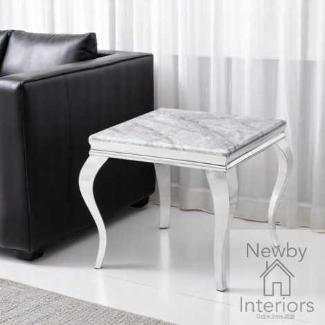 Louis Light Grey Marble & Chrome Lamp Table