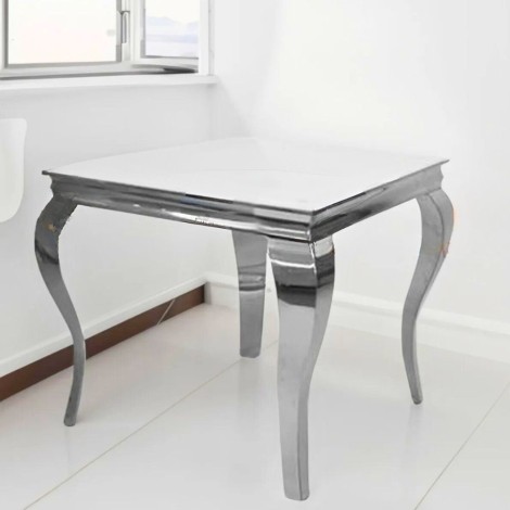 Louis White Glass & Chrome Square Dining Table (100cm)