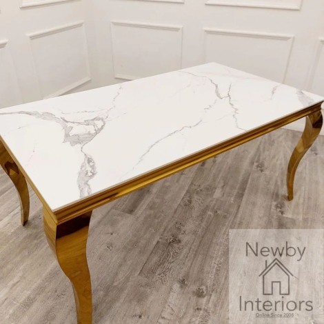 Louis White Marble & Gold Dining Table (160cm)