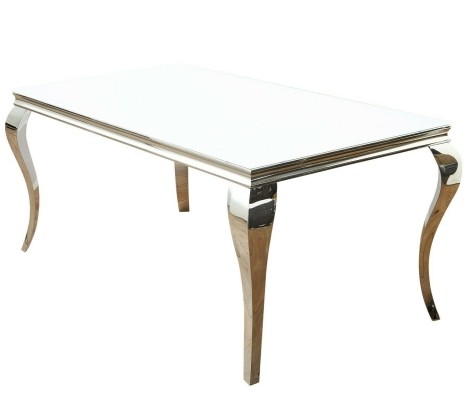 Louis White 150cm/1.5m Glass Top and Chrome - Rectangular Dining Table - Contemporary Glass Top Table