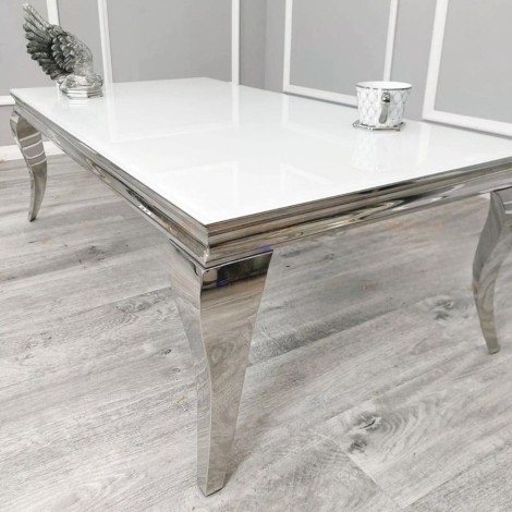 Louis White Glass & Chrome Dining Table (150cm)