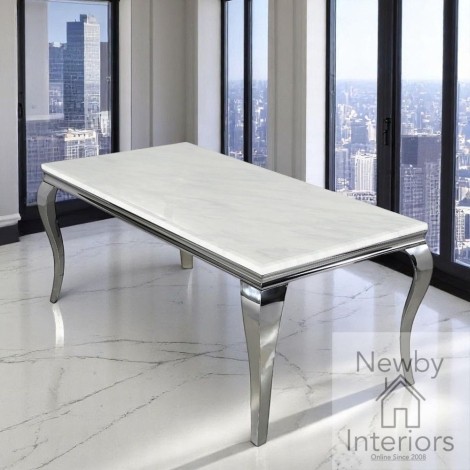 Louis White Marble & Chrome Dining Table (160cm)