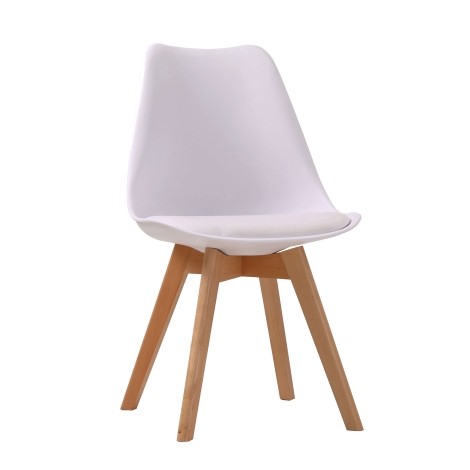 Louvre - Scandi Style - White Dining Chair - Beech Wood Legs - Pair