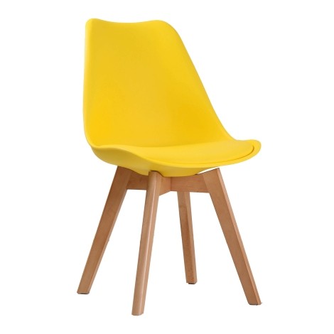 Louvre - Scandi Style - Yellow Dining Chair - Beech Wood Legs - Pair