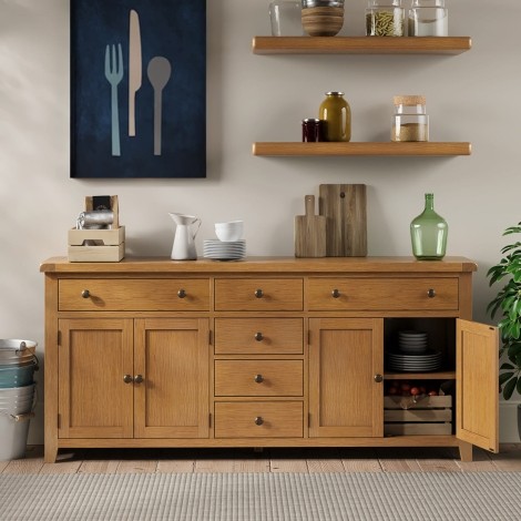Bartley Oak - 4 Door 6 Drawer Multi Sideboard - Matt Lacquer Finish