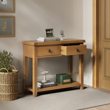 Bartley Oak - 2 Drawer Console Table - Matt Lacquer Finish