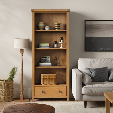 Barston Bartley Oak - 4 Open Shelves Large Bookcase - Matt Lacquer Finish