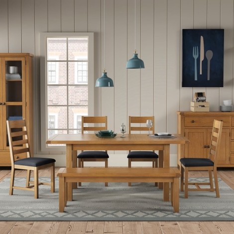 Barston Bartley Oak - Extending Dining Table 125 to 175cm/1.25m to 1.75m - Matt Lacquer Finish