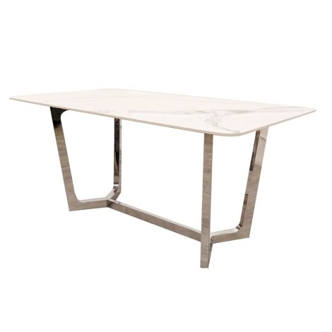 Lucien - Polar White - 160cm/1.6m - Rectangular - Dining Table - Sintered Stone Top - Chrome Legs