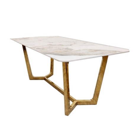 Lucien - Pandora Gold - 180cm/1.8m - Rectangular - Dining Table - Sintered Stone Top - Gold Legs