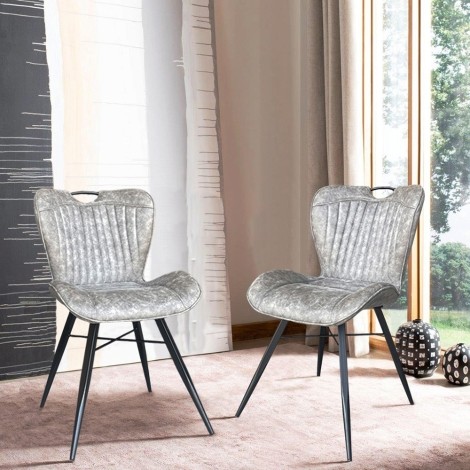 Mala Grey Leather Look Dining Chairs (Pair)