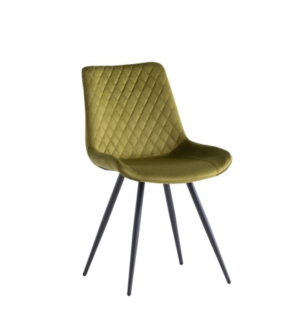 Pair Of - Mabel Dining Chair - Olive Velvet - Cross-Stitched - Black Powder Coated Legs