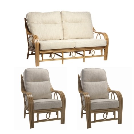 Madrid Light Oak, Cane 3 Seater & 2 Chairs