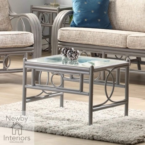 Madrid Coffee Table Grey Wash Rattan & Glass