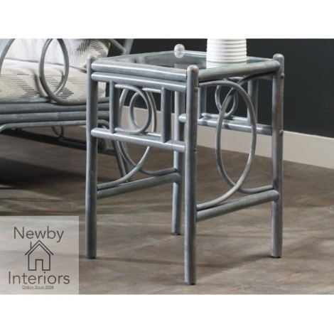 Madrid Lamp Table Grey Wash Rattan & Glass
