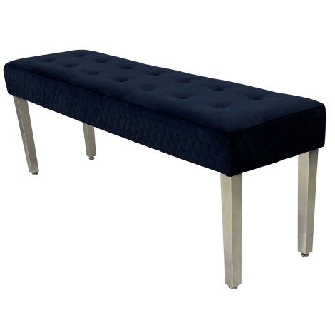 Majestic Black Velvet Quilted Bench (Silver Legs)