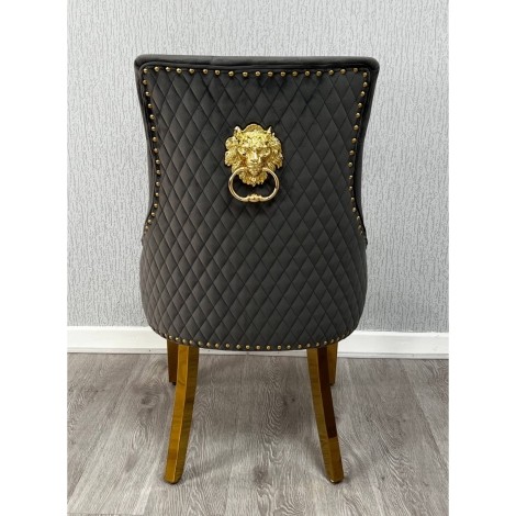 Majestic Grey Velvet, Gold Lion Knocker Chair (Pair)
