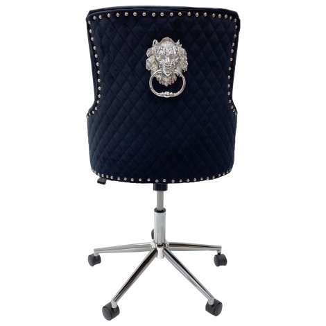 Chelsea -  Lion head Knocker - Quilted Back - Black Velvet - Gas Lift Office Chairs