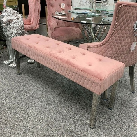 Chelsea - Quilted - Pink Velvet - Bench - Chrome Legs