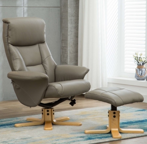 GFA - Marseille - Grey - Plush Faux Leather - Swivel Recliner Chair and Stool