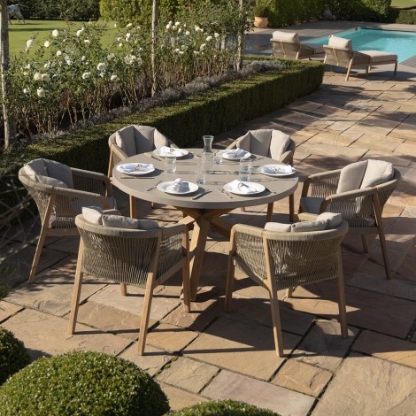 Martinique 6 Seat Round Dining Set With Concrete Top - 150cm Table