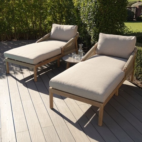 Martinique Sunlounger Set With Side Table - Light Brown