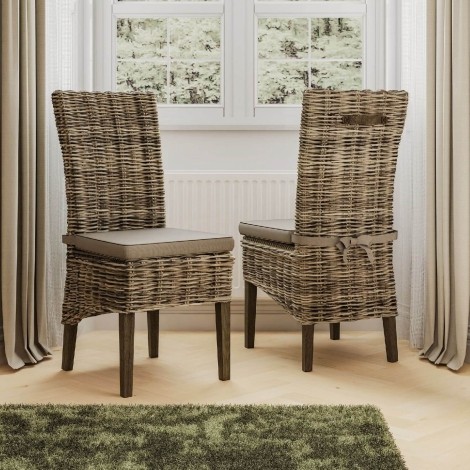 Maya Handmade Kubu Rattan Limewash Dining Chairs (Pair)