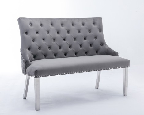 Majestic Grey Velvet, Silver Lion Knocker High Back Bench