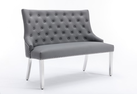 Majestic Grey PU, Silver Lion Knocker High Back Bench