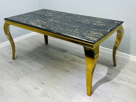 Sofia - Black & Gold Marble Top 1.8m Large Dining Table with Gold Legs
