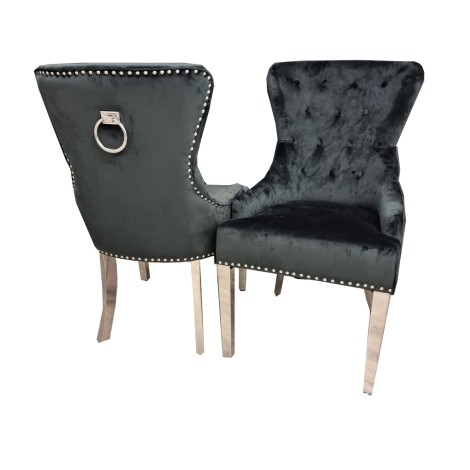 Pair Of Promo Megan - Black Velvet - Knocker Back - Dining Chairs - Chrome Legs