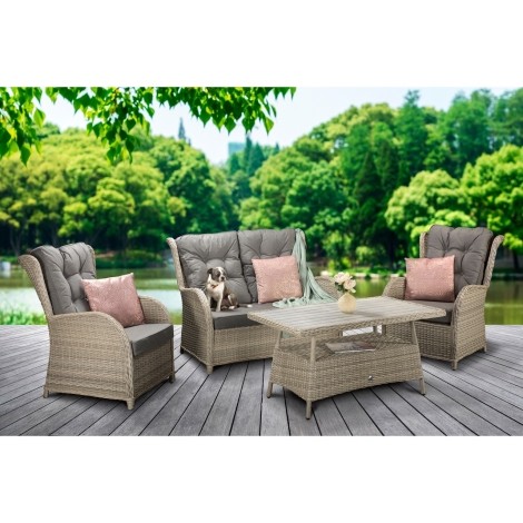 Meghan - Outdoor - 2 Seater Sofa and 2 Arm Chairs with Aluminium Top Coffee Table - UV Treated Wicker