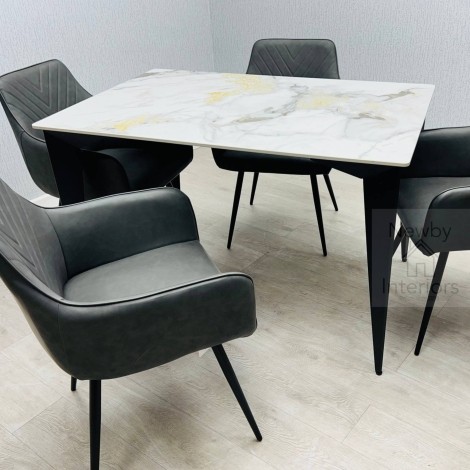 Miami Cream & Gold Ceramic Dining Table (120cm)