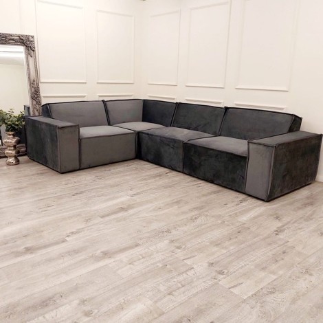 Midland Steel Grey Velvet Corner Sofa