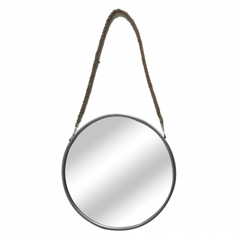 Round Mirror with Rope Hanging Strap - Silver