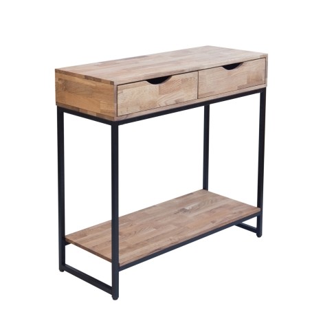 Mirelle Console Table Solid Oak Black Metal Frame