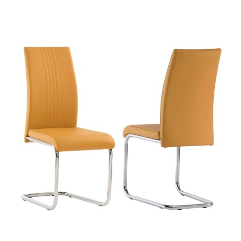 Pair Of - Monaco Dining Chair - Mustard PU Upholstered - Chrome Cantilevel Legs
