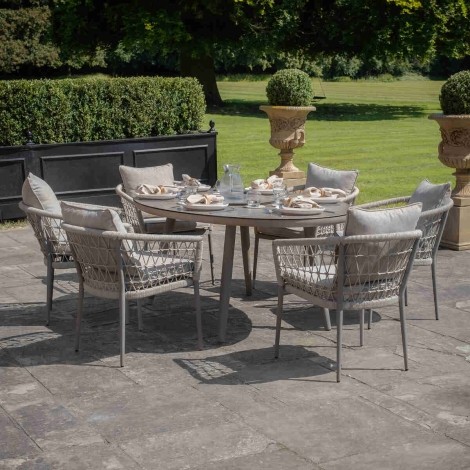 Monaco 6 Seat Oval Dining Set With Lazy Susan - Cool Linen