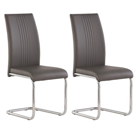 Pair Of - Monaco Dining Chair - Grey Leather - Curved Design - Chrome Cantilever Frame