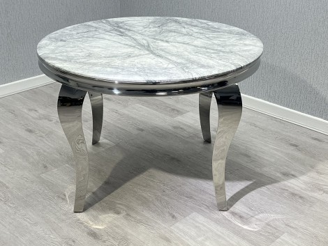 Sofia - Grey Marble Top Round 1.1m Dining Table with Silver Legs 