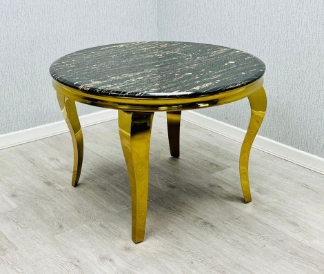 Sofia - Black & Gold Marble Top 1.1m Round Dining Table with Gold Legs