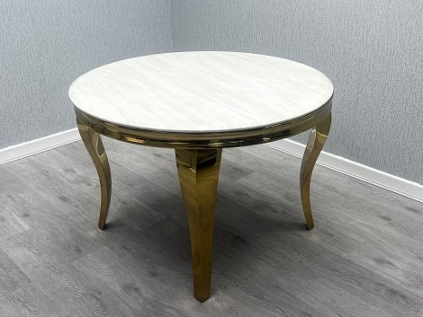 Sofia - Cream Round 1.1m Dining Table with Gold Legs