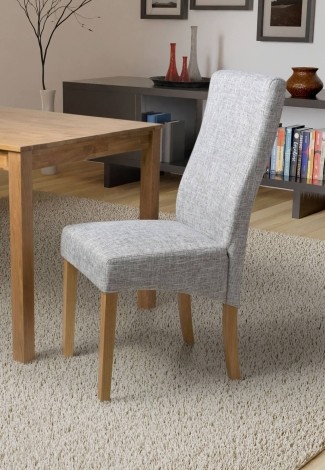 Bailey - Pair Of - Fabric Upholstered - Grey Weave - Wave Back - Dining Chair - Natural Rubberwood Legs