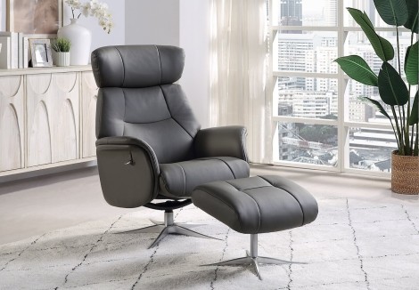 GFA - Murcia - Charcoal - Leather - Swivel Recliner and footstool